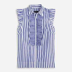J. Crew Ruffled Cotton Poplin Top in Mixy Stripe